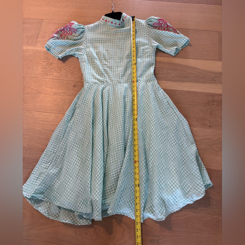 Fanm Mon Lipno Dress Midi Mini Floral Embroidered Green Checker Plaid Small NWT - Picture 14 of 16